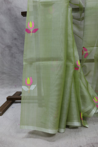 Moss Green Muslin Jamdani Saree- SRMGMJS11EX