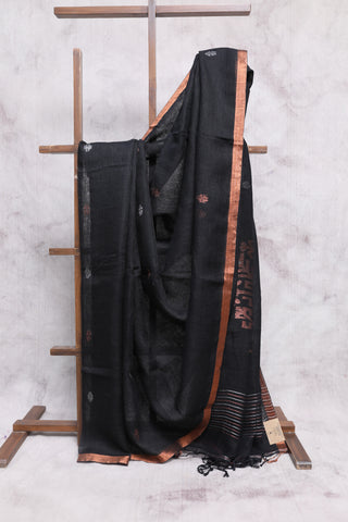 Black Linen Jamdani Saree -SRBLJS232