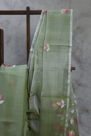 Moss Green Muslin Jamdani Saree- SRMGMJS11EX