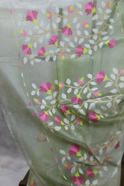 Moss Green Muslin Jamdani Saree- SRMGMJS11EX