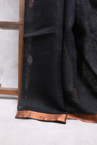 Black Linen Jamdani Saree -SRBLJS232