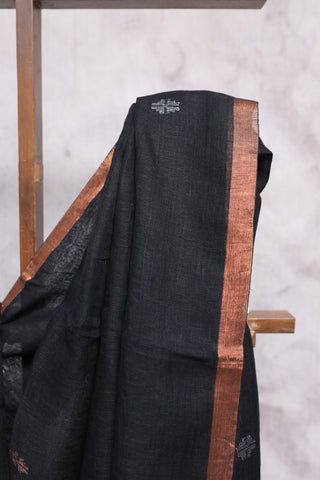 Black Linen Jamdani Saree -SRBLJS232