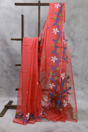 Dark Peach Muslin Jamdani Saree- SRDPMJS16EX