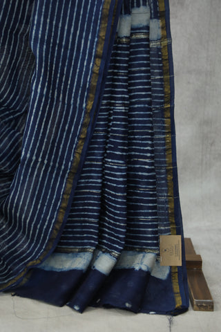 Indigo HBP Cotton Silk Saree With Chanderi Border - SRICSS778