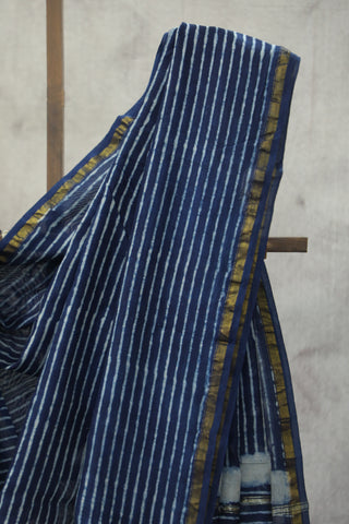 Indigo HBP Cotton Silk Saree With Chanderi Border - SRICSS778