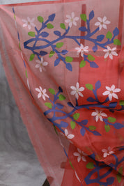 Dark Peach Muslin Jamdani Saree- SRDPMJS16EX