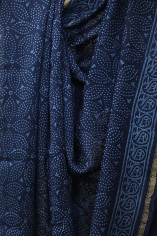 Indigo HBP Cotton Silk Saree With Chanderi Border - SRICSS779