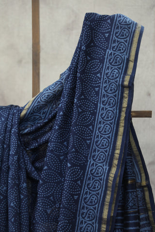 Indigo HBP Cotton Silk Saree With Chanderi Border - SRICSS779