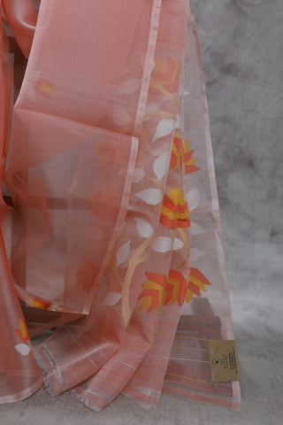 Peach Muslin Jamdani Saree- SRPMJS02EX