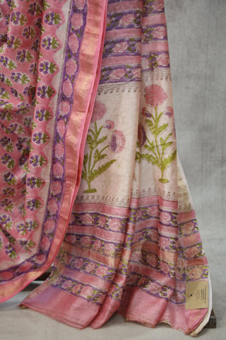 Pink HBP Cotton Silk Saree With Maheshwari Border - SRPCSS792