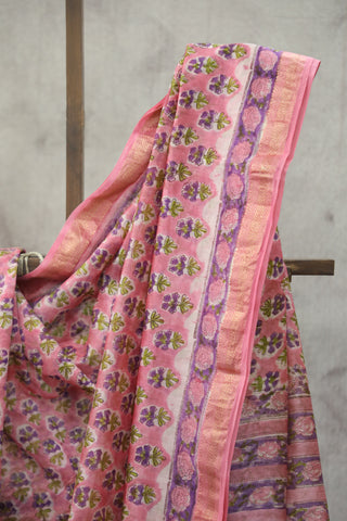 Pink HBP Cotton Silk Saree With Maheshwari Border - SRPCSS792