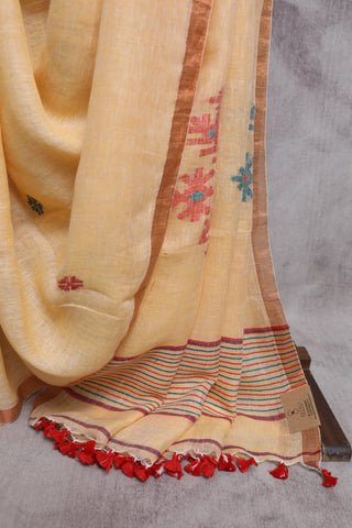 Pastel Yellow Linen Jamdani Saree -SRPYLJS228