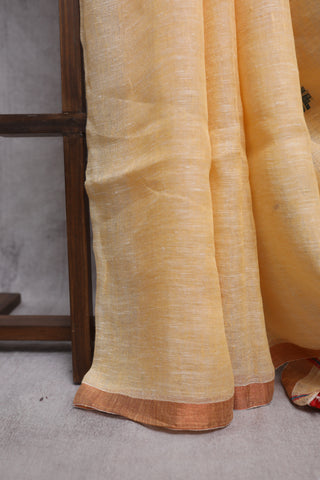 Pastel Yellow Linen Jamdani Saree -SRPYLJS228