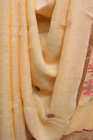 Pastel Yellow Linen Jamdani Saree -SRPYLJS228