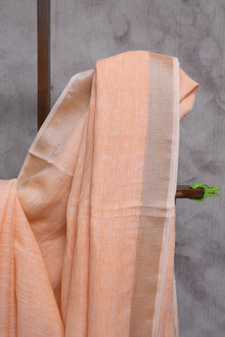 Light Orange Plain Linen Saree With White Tassels-SRLOLS141