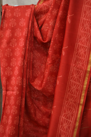 Red HBP Cotton Silk Saree With Chanderi Border - SRRCSS782