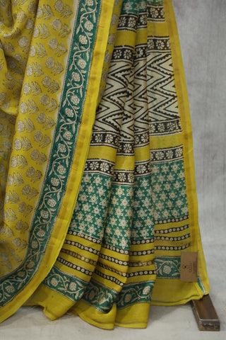 Yellow HBP Cotton Silk Saree With Chanderi Border - SRYCSS784