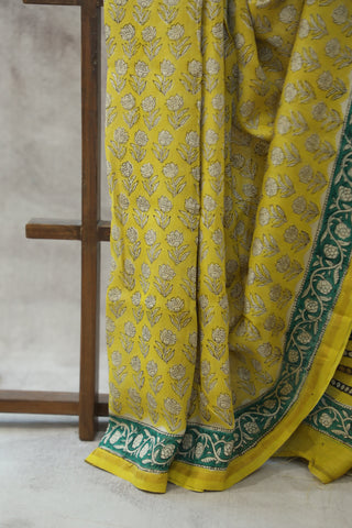 Yellow HBP Cotton Silk Saree With Chanderi Border - SRYCSS784