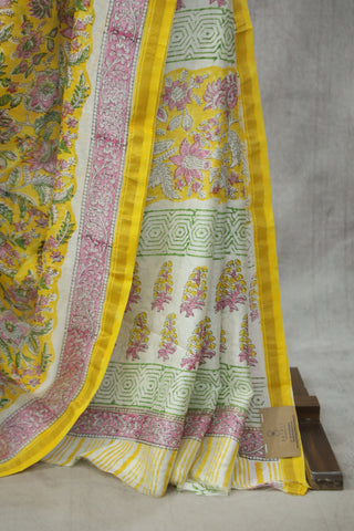 Yellow HBP Cotton Silk Saree With Chanderi Border - SRYCSS785