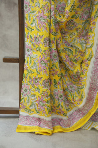 Yellow HBP Cotton Silk Saree With Chanderi Border - SRYCSS785