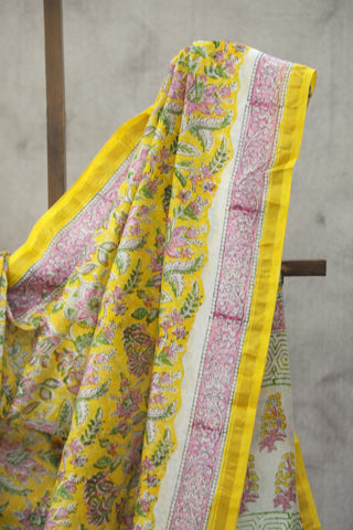 Yellow HBP Cotton Silk Saree With Chanderi Border - SRYCSS785