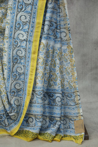 White-Blue HBP Cotton Silk Saree With Chanderi Border - SRWBCSS922