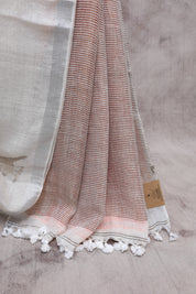 White Parrot Design Linen Jamdani Saree - SRWLJS212