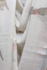 White Parrot Design Linen Jamdani Saree - SRWLJS212