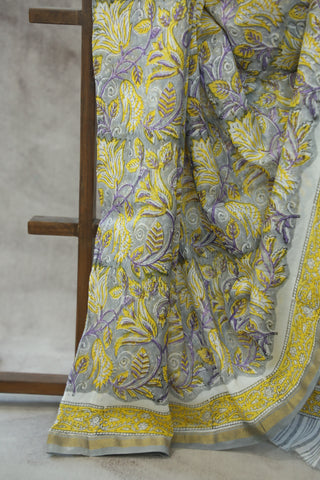 Grey HBP Cotton Silk Saree With Chanderi Border - SRGCSS825