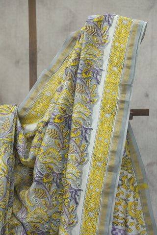 Grey HBP Cotton Silk Saree With Chanderi Border - SRGCSS825