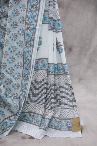 White HBP Cotton Saree - SRWCS1435