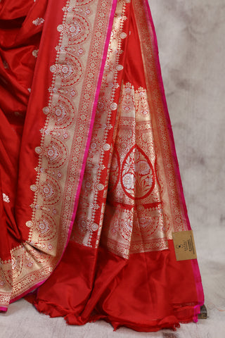 Red Banarasi Silk Saree-SRRBSS394