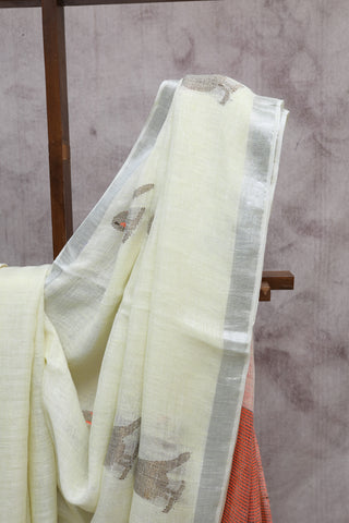 Light Yellow Parrot Design Linen Jamdani Saree -SRLYLJS215