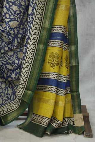 Blue HBP Cotton Silk Saree With Maheshwari Border - SRBCSS841