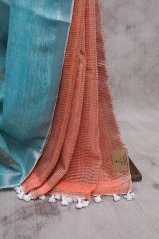 Blue Parrot Design Linen Jamdani Saree -SRBLJS216