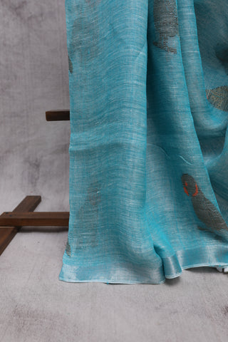 Blue Parrot Design Linen Jamdani Saree -SRBLJS216