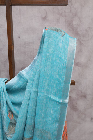 Blue Parrot Design Linen Jamdani Saree -SRBLJS216