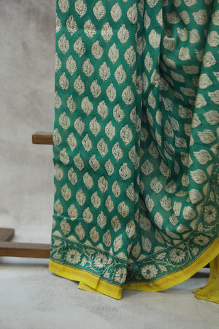 Green HBP Cotton Silk Saree With Chanderi Border - SRGCSS824