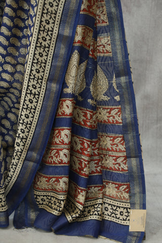 Blue HBP Cotton Silk Saree With Maheshwari Border - SRBCSS822