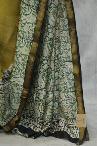 Olive HBP Cotton Silk Saree With Maheshwari Border - SROCSS813