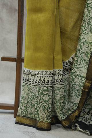 Olive HBP Cotton Silk Saree With Maheshwari Border - SROCSS813