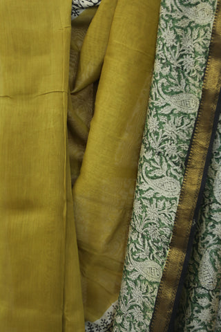 Olive HBP Cotton Silk Saree With Maheshwari Border - SROCSS813