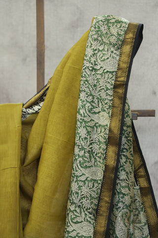 Olive HBP Cotton Silk Saree With Maheshwari Border - SROCSS813