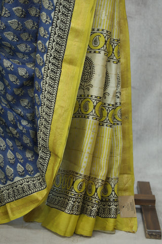 Blue HBP Cotton Silk Saree With Maheshwari Border - SRBCSS815