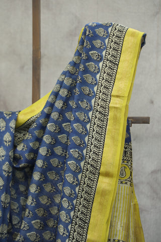 Blue HBP Cotton Silk Saree With Maheshwari Border - SRBCSS815