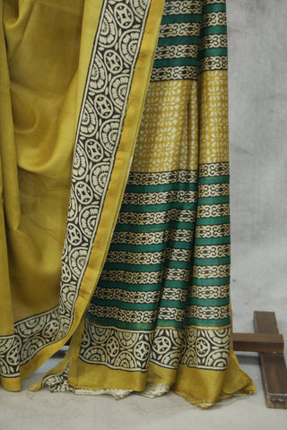 Olive HBP Cotton Silk Saree With Chanderi Border - SROCSS805