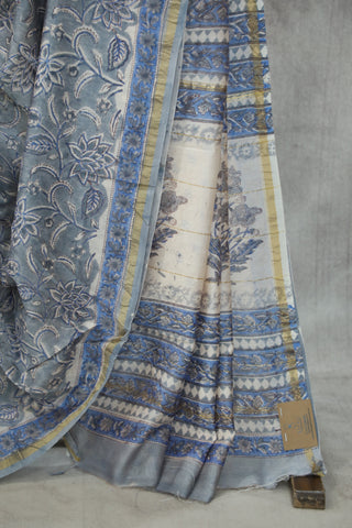 Grey HBP Cotton Silk Saree With Chanderi Border - SRGCSS820