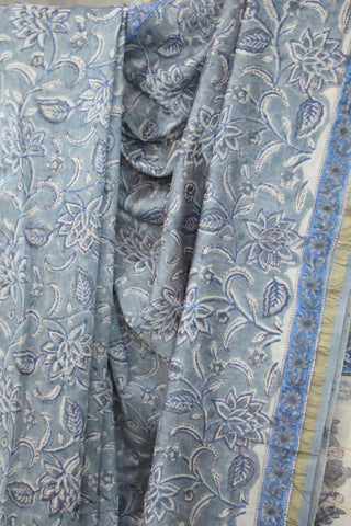 Grey HBP Cotton Silk Saree With Chanderi Border - SRGCSS820