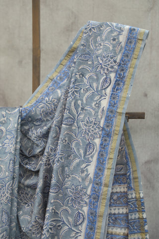 Grey HBP Cotton Silk Saree With Chanderi Border - SRGCSS820