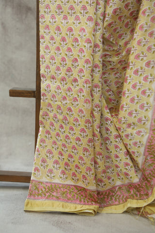 Yellow HBP Cotton Silk Saree With Chanderi Border - SRYCSS828